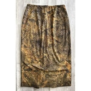 Design Todays Maxi Skirt Long Alligator Crocodile USA Made Brown Size 1X Vintage